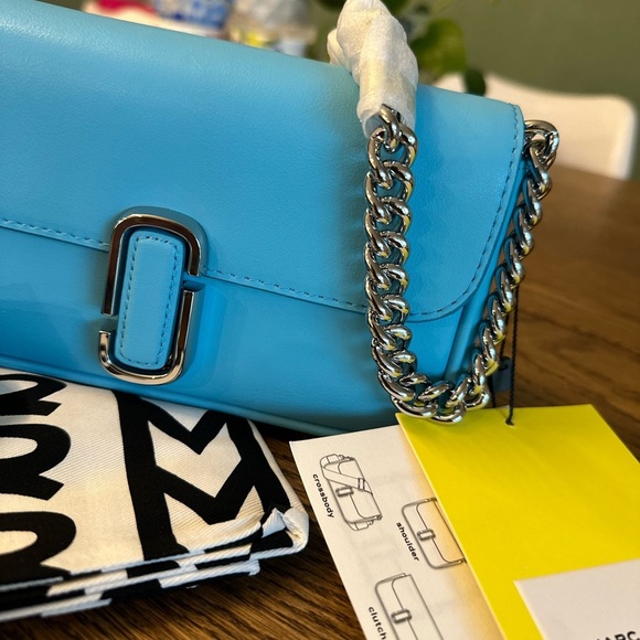 NWT! New Marc Jacobs J Marc Mini Shoulder Bag -Smooth Leather Pool Blue - Picture 6 of 12